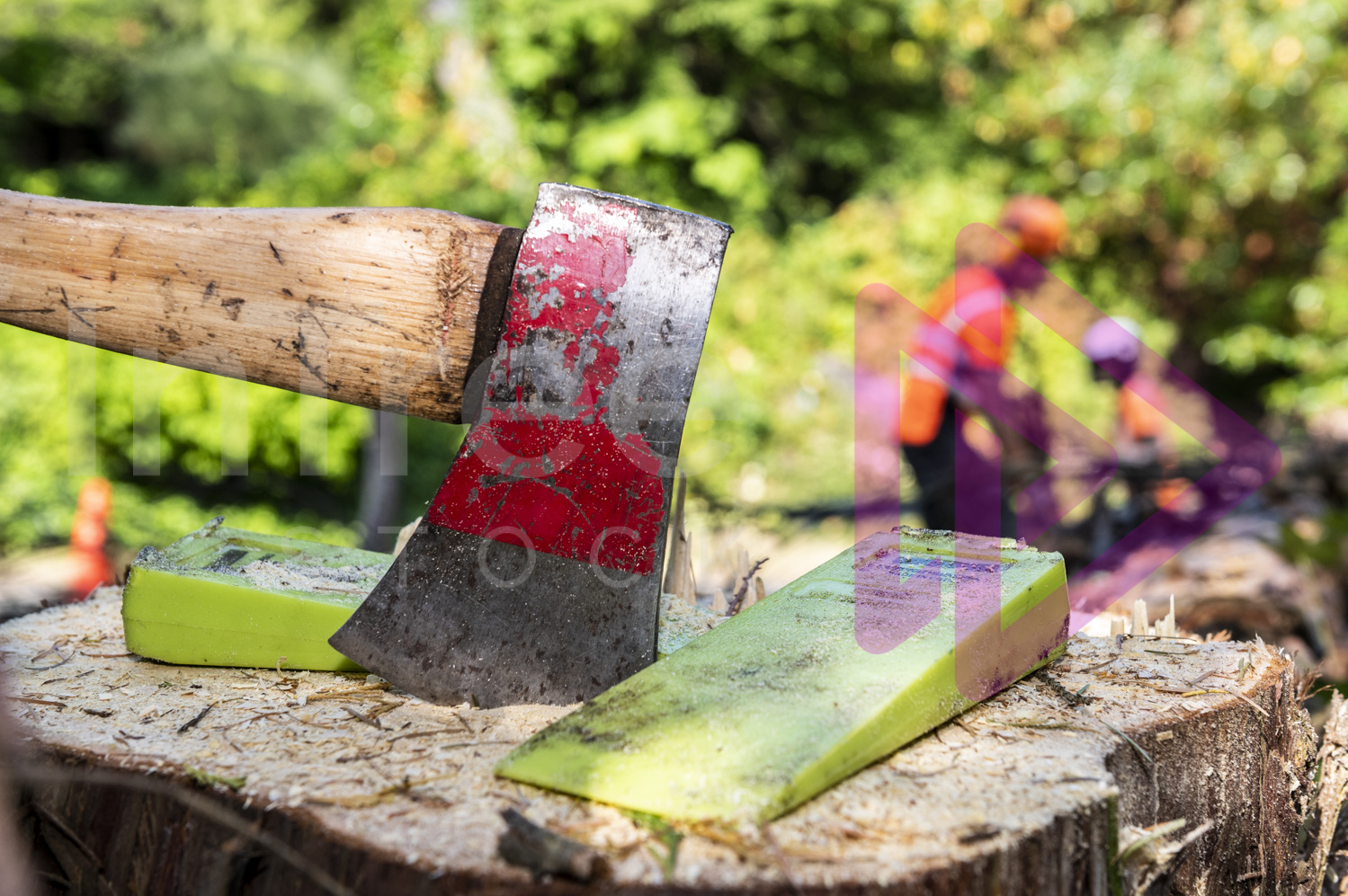 Axe and wedges on a stump